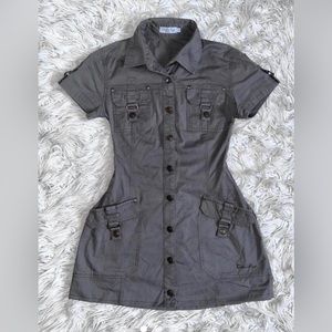 vintage khaki green cargo fitted dress